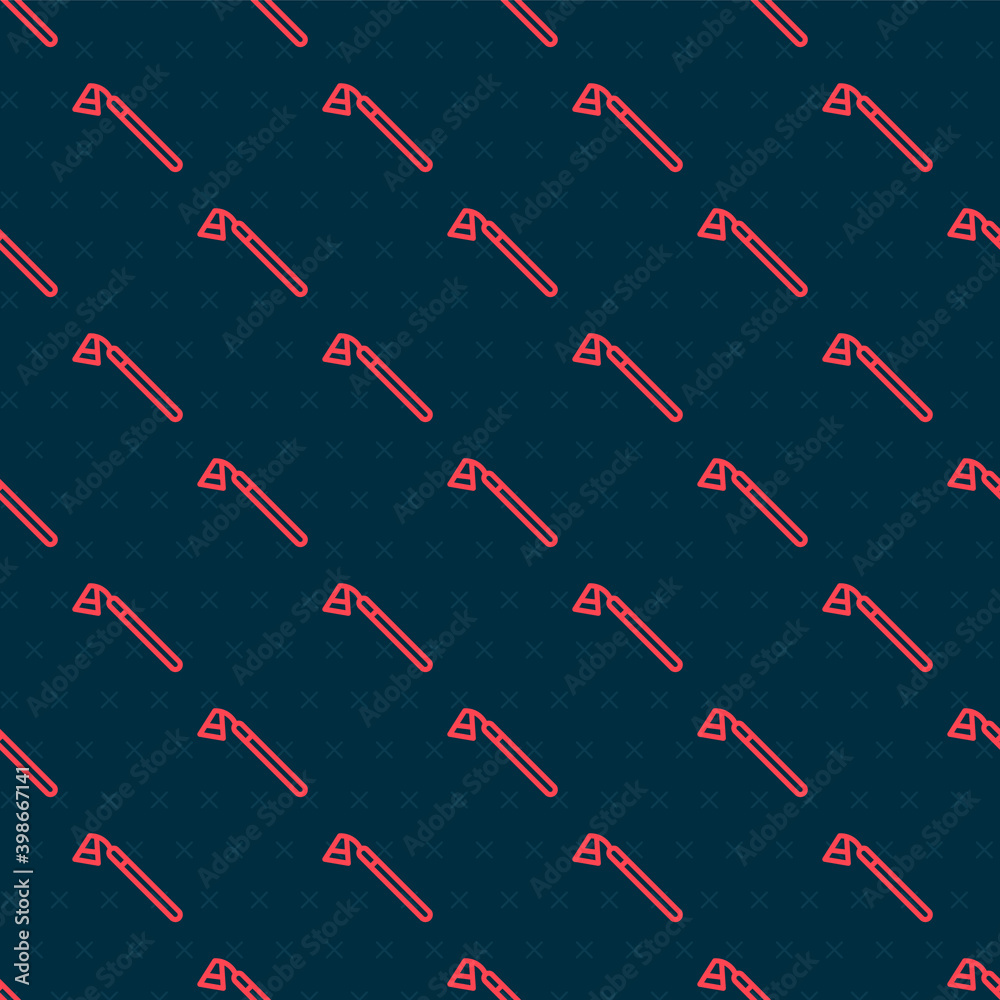 Red line Garden hoe icon isolated seamless pattern on black background. Tool for horticulture, agric
