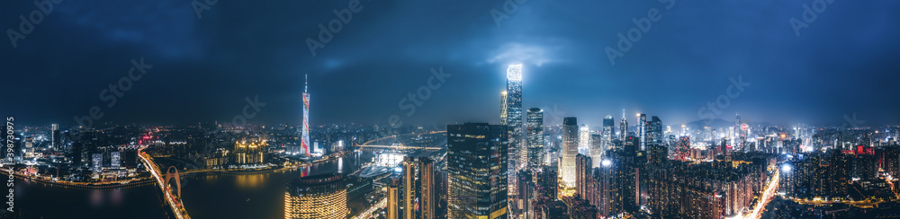 航拍中国城市夜景与现代建筑景观天际线