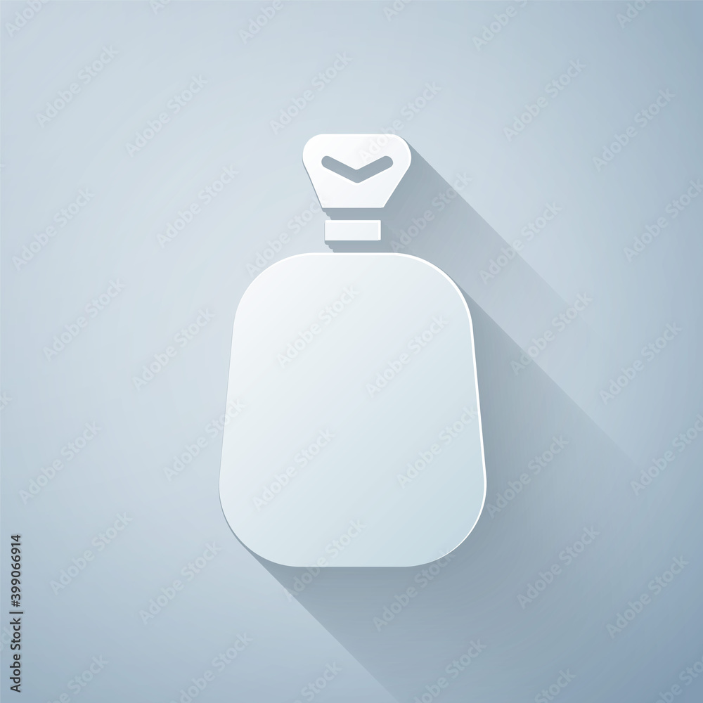 Paper cut Full sack icon isolated on grey background. Paper art style. Vector.