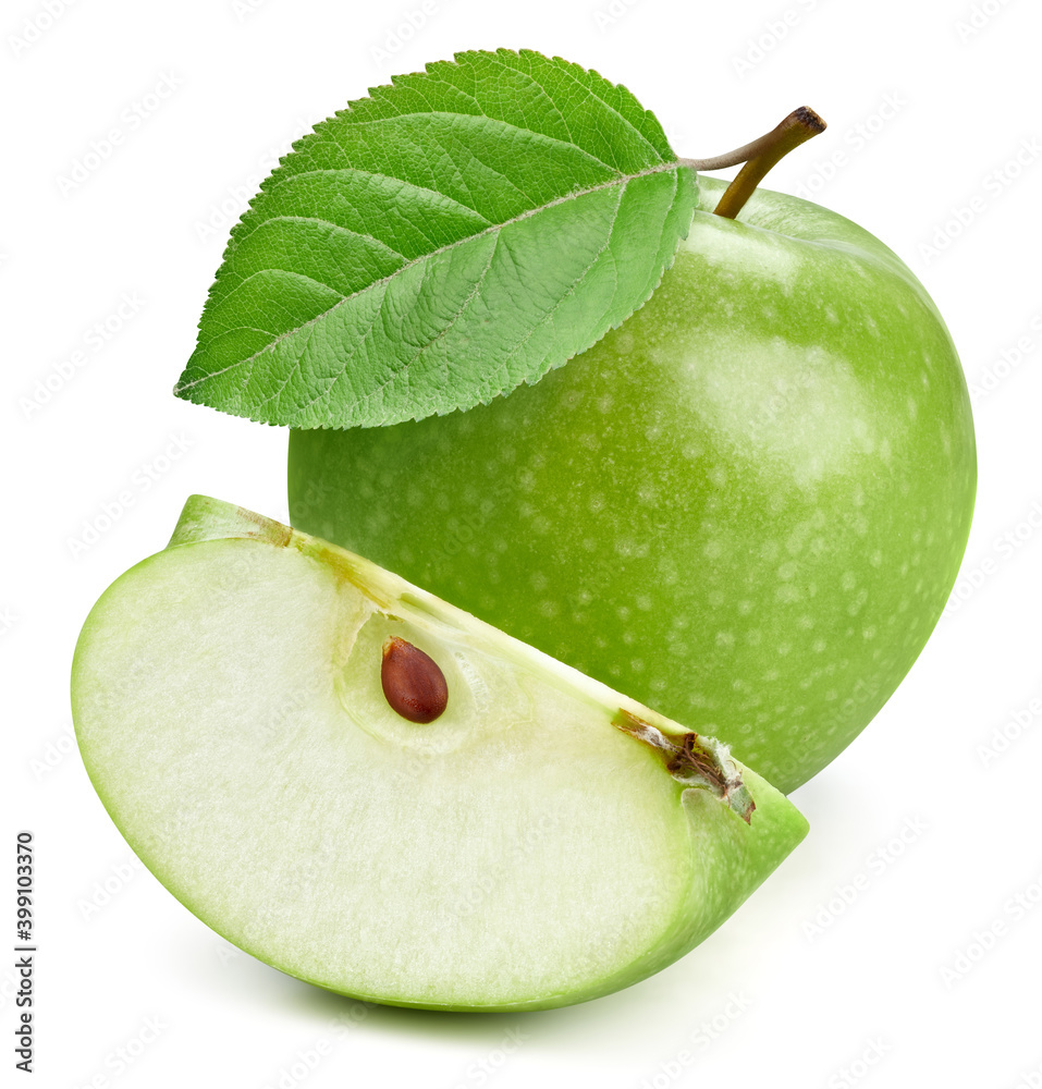 苹果和切片在白色背景上隔离