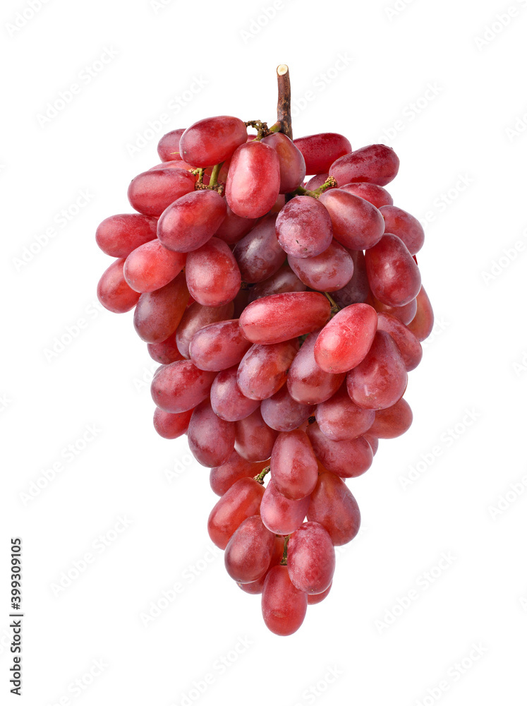 一大串红色葡萄被隔离在白色背景上。修剪路径。