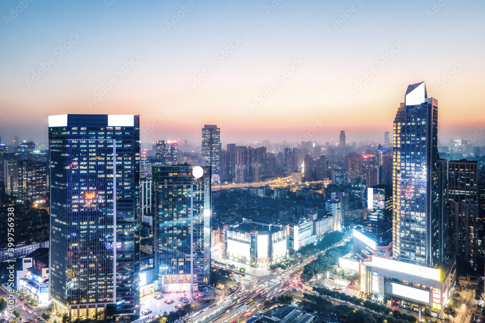 航拍中国现代城市建筑景观夜景