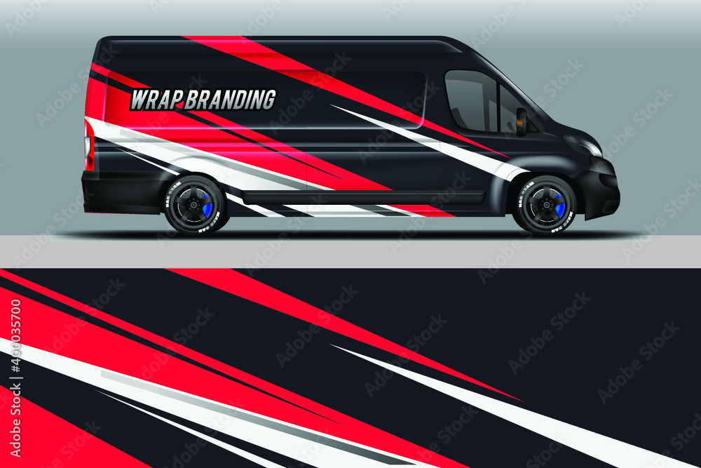 Van Wrap Design Livery Vector . Company Car . Background For Vehicle . Ready Print File .