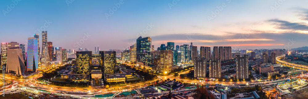 杭州城市现代建筑景观夜景航拍