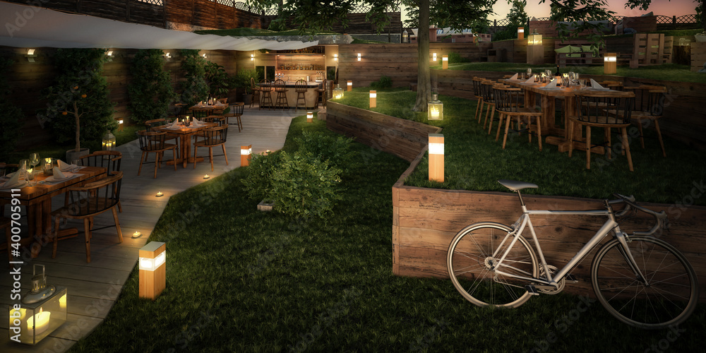 花园酒吧和餐厅项目-全景三维可视化