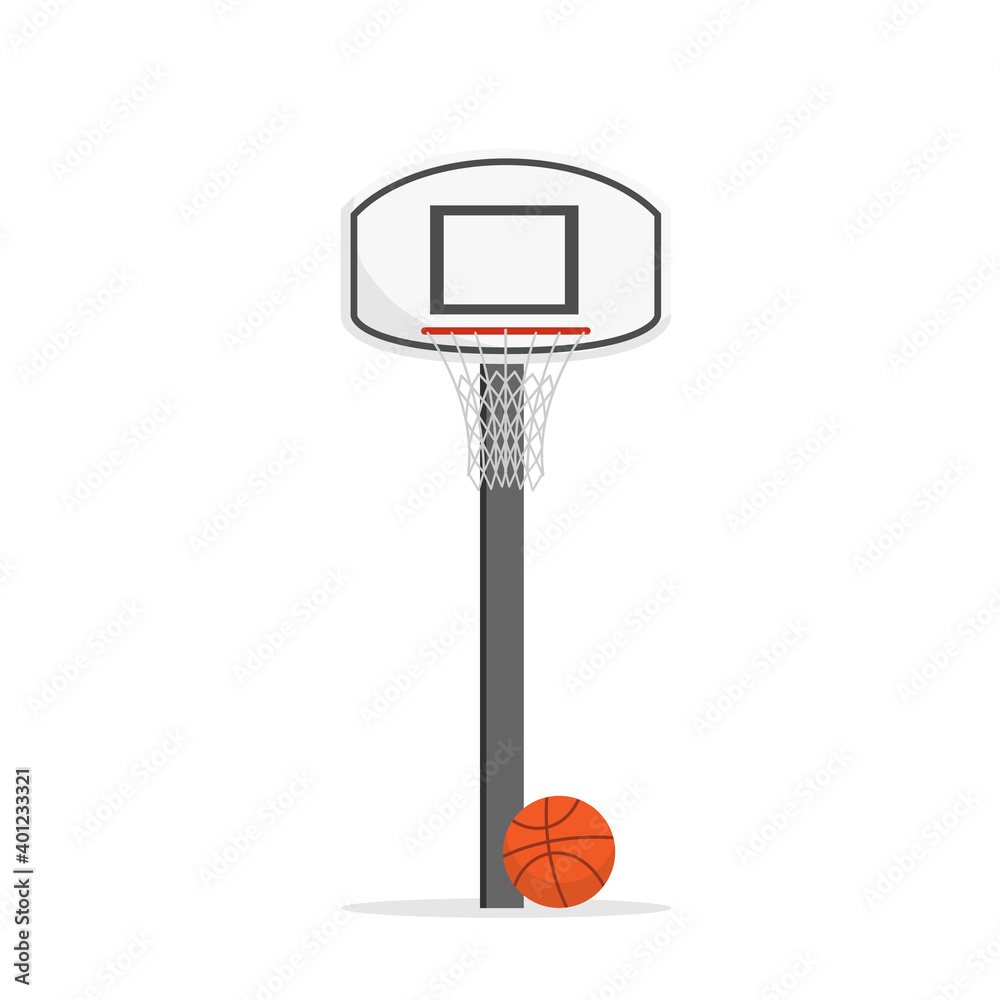 白色背景上隔离的篮球箍和球。运动概念。矢量股票
