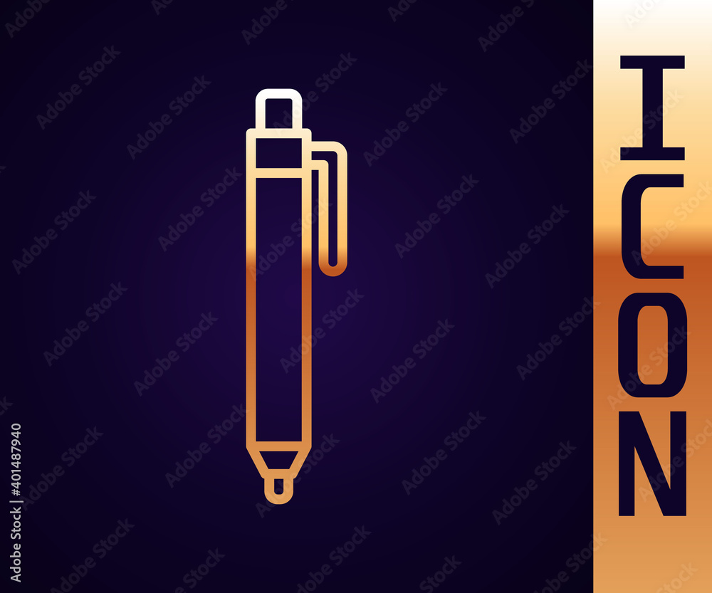 Gold line Pen icon isolated on black background. Vector.