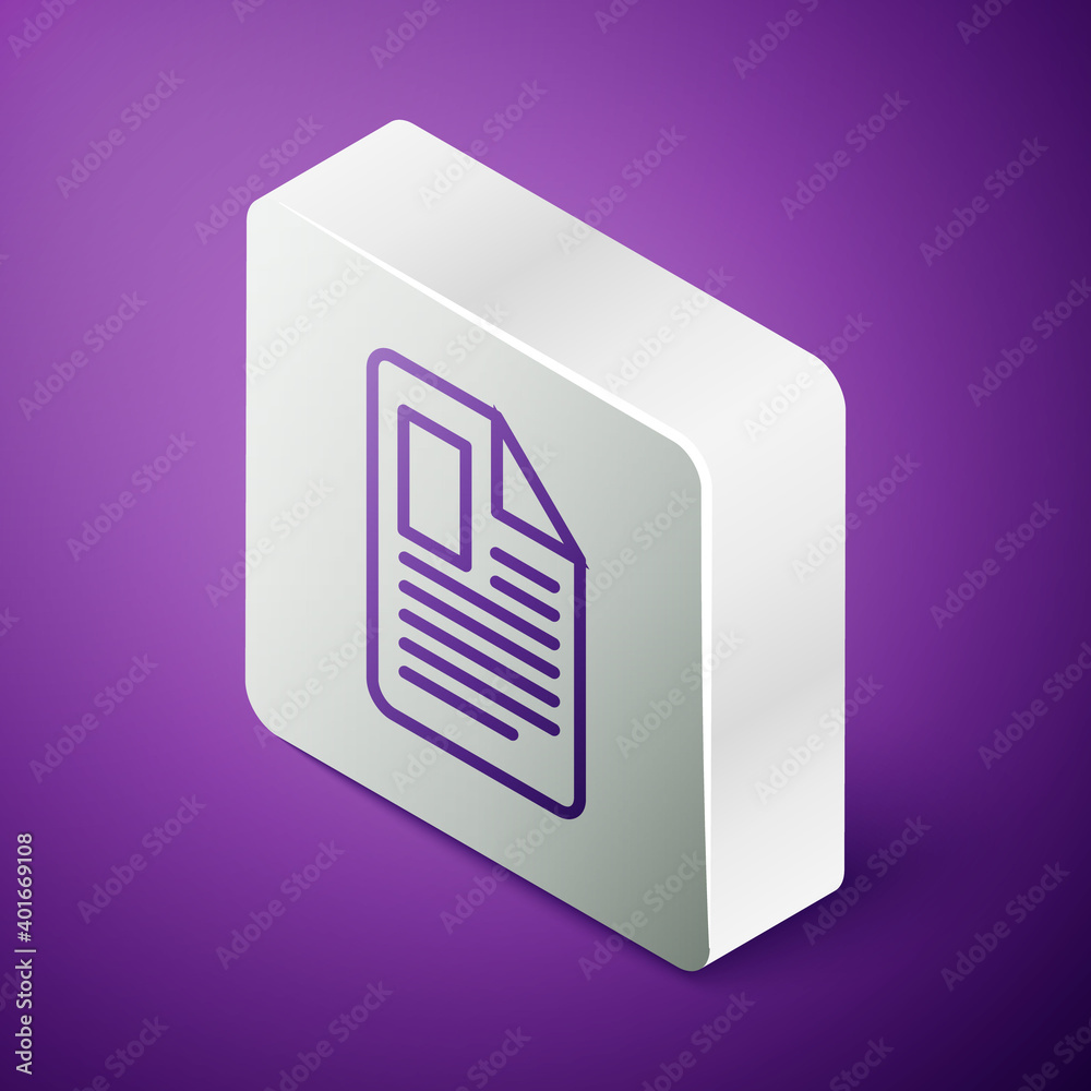紫色背景上隔离的等轴测线文件图标。清单图标。业务概念。S