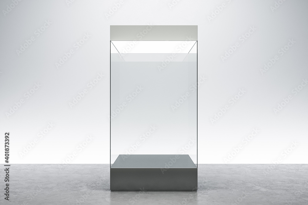 带空展览玻璃盒的现代画廊房间