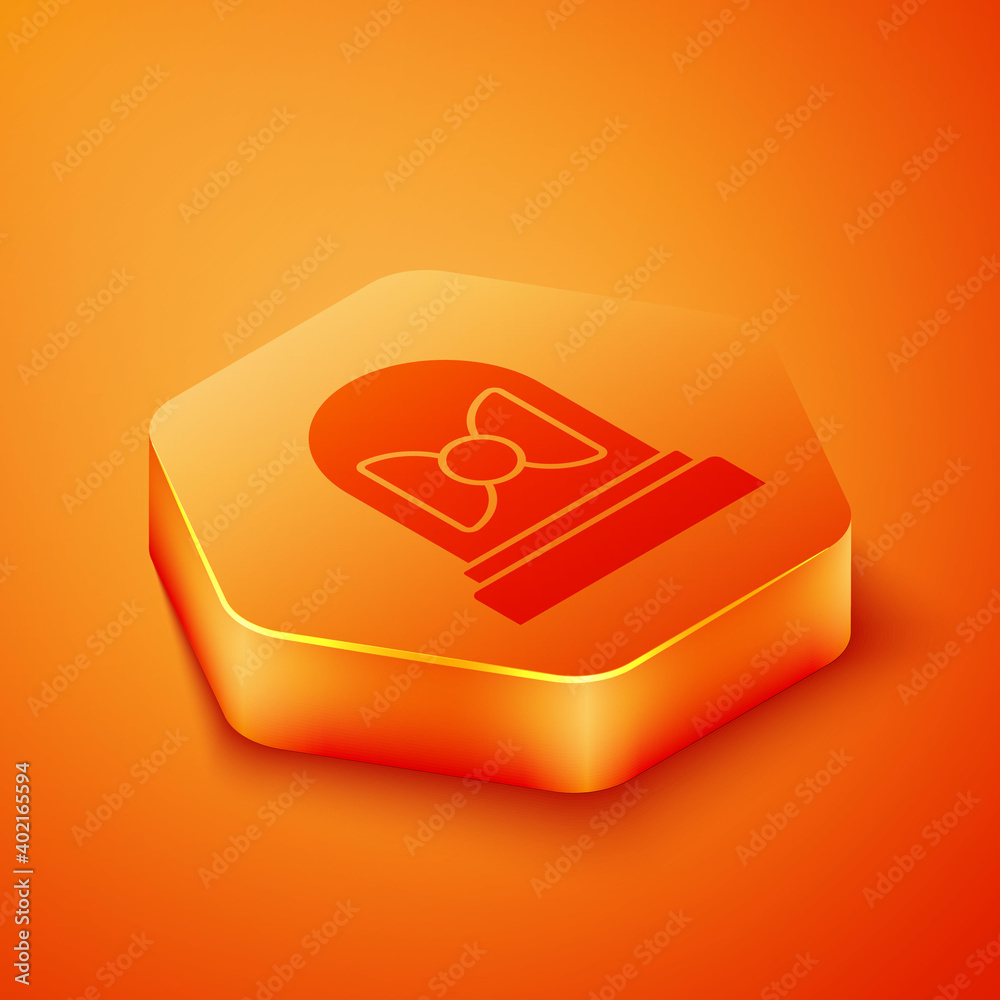 Isometric Motion sensor icon isolated on orange background. Orange hexagon button. Vector.
