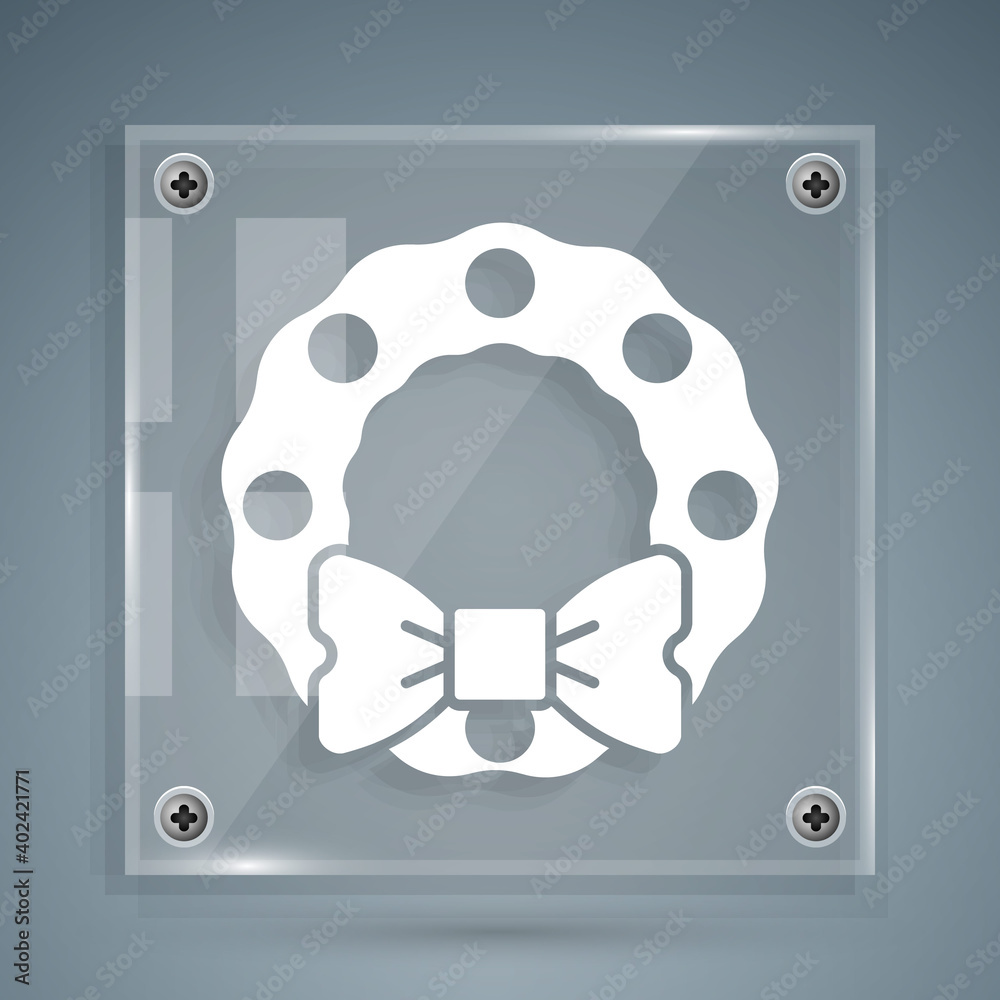 White Christmas wreath icon isolated on grey background. Merry Christmas and Happy New Year. Square 