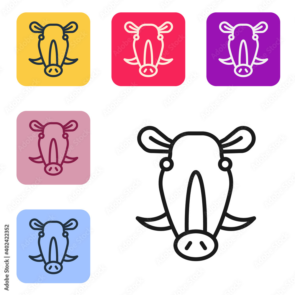 黑线野猪头图标隔离在白色背景上。动物符号。将图标设置为方形