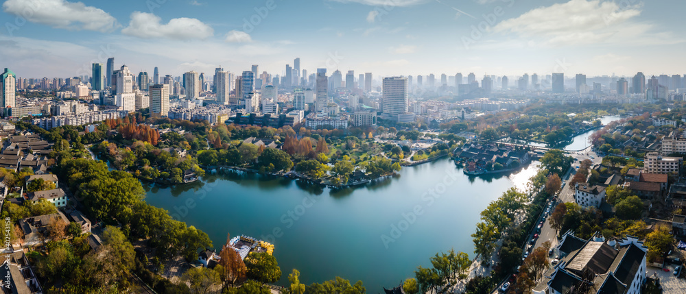 Panoramic aerial photos of Jinan urban architecture skyline