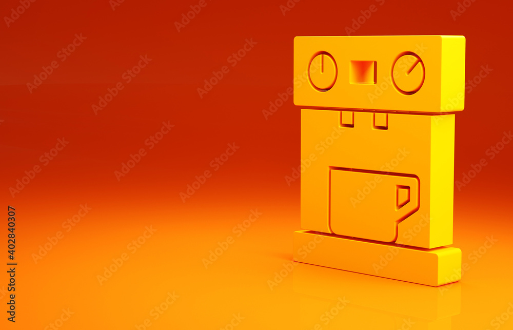 Yellow Coffee machine icon isolated on orange background. Minimalism concept. 3d illustration 3D ren