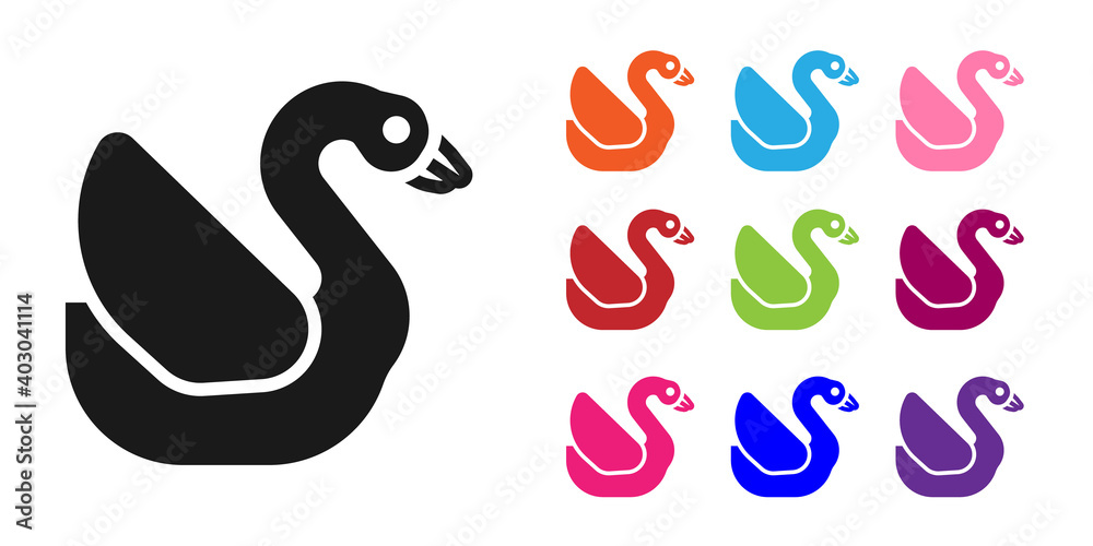 黑天鹅鸟图标隔离在白色背景上。动物符号。设置彩色图标。矢量。