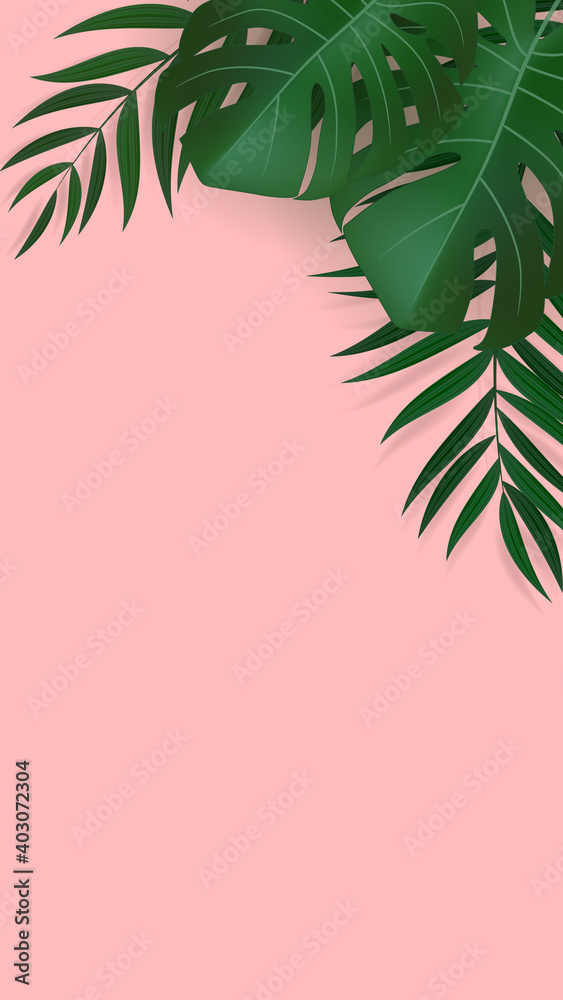 自然逼真的绿色棕榈叶热带背景。矢量插图EPS10