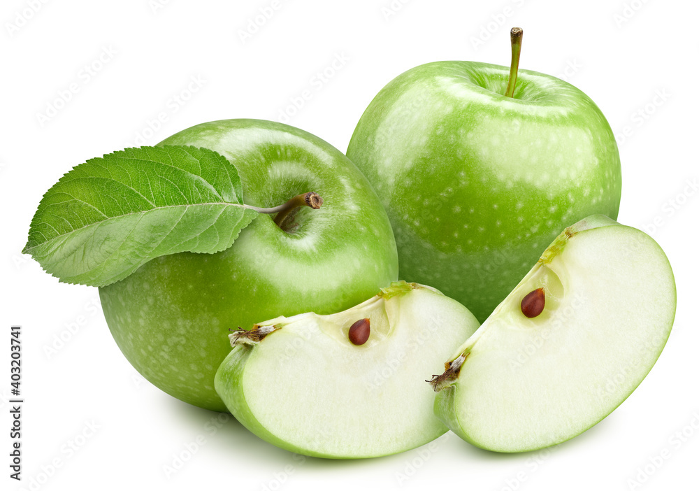 白色背景下隔离树叶的苹果