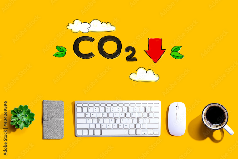 Reduce CO2 concept with a computer keyboard and a mouse