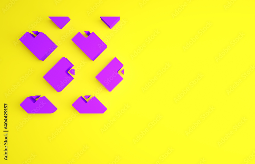 黄色背景上隔离的紫色数据流图标。极简主义概念。3d插图3d渲染