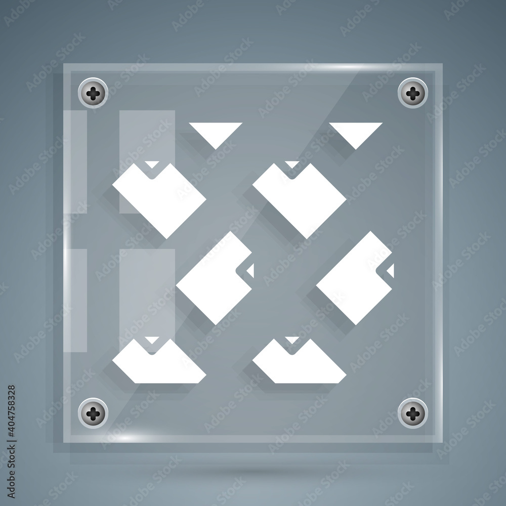 White Data stream icon isolated on grey background. Square glass panels. Vector.