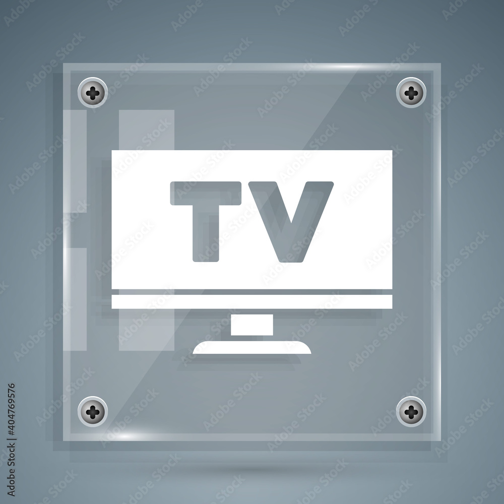 White Smart Tv icon isolated on grey background. Television sign. Square glass panels. Vector.