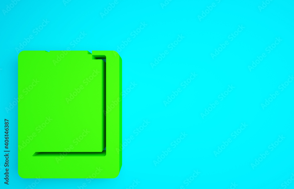 绿色服务器，数据报告图标隔离在蓝色背景上。极简主义概念。3d插图3d r
