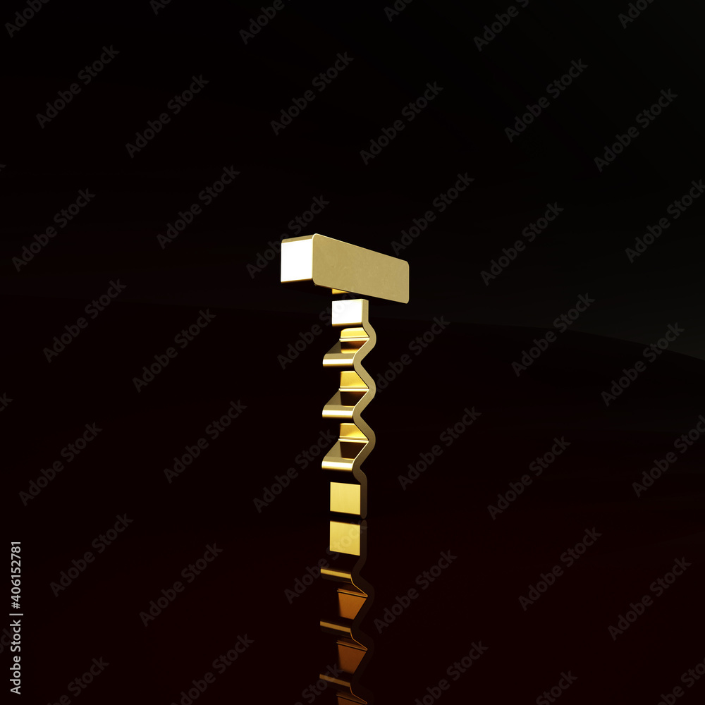 金色葡萄酒开瓶器图标隔离在棕色背景上。极简主义概念。3d插图3d渲染