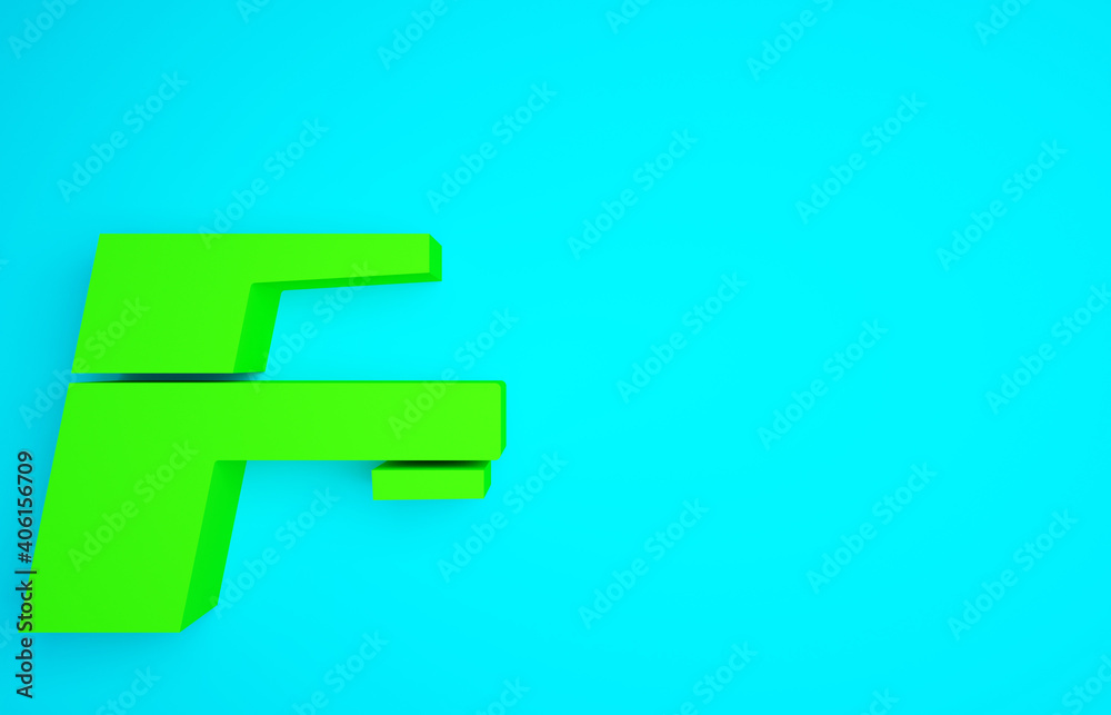 Green Water tap icon isolated on blue background. Minimalism concept. 3d illustration 3D render.