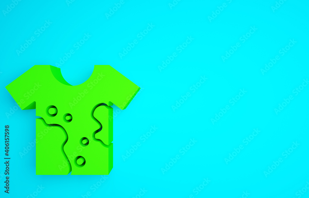 Green Dirty t-shirt icon isolated on blue background. Minimalism concept. 3d illustration 3D render.