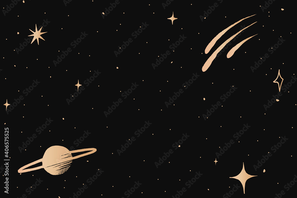 黑色背景上的土星星系金色星空边界