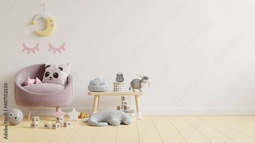 儿童房的模型墙，浅白色墙背景的沙发。