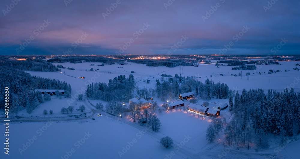 芬兰利托Vanhalinna农村地区的空中全景景观