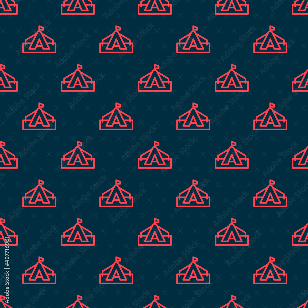 Red line Tourist tent icon isolated seamless pattern on black background. Camping symbol. Vector.