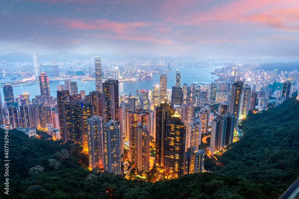 从维多利亚峰看中国香港城市天际线
