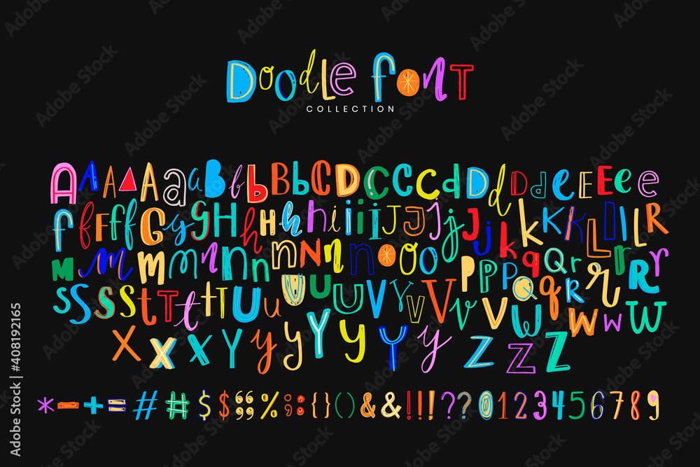 字母符号涂鸦矢量字体样式彩色集