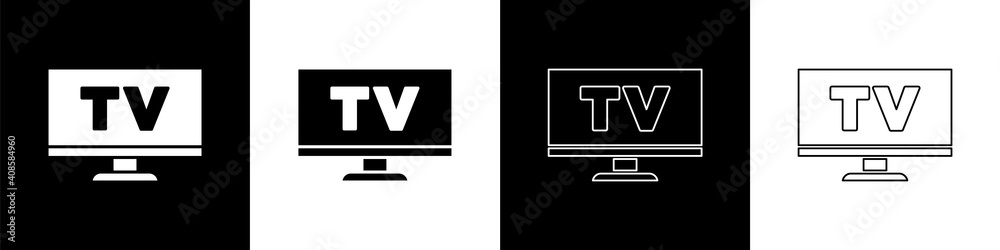 将智能电视图标隔离在黑白背景上。电视标志。矢量。