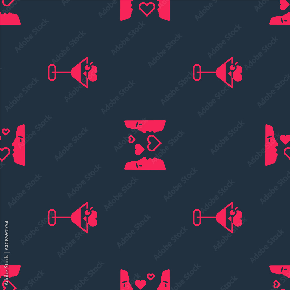 Set Martini glass and Love at first sight on seamless pattern. Vector.