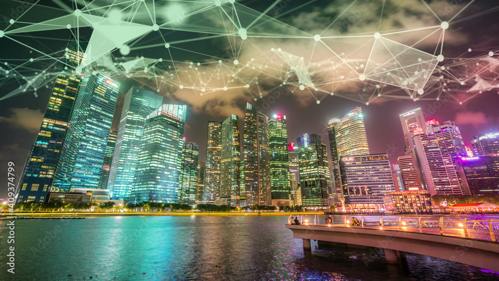 智能数字城市与全球化的想象视觉抽象图形显示连接网络