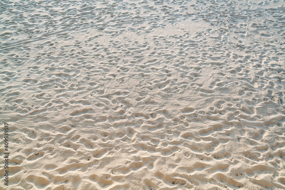 沙滩俯视图。背景有复制空间和可见的脏沙子纹理