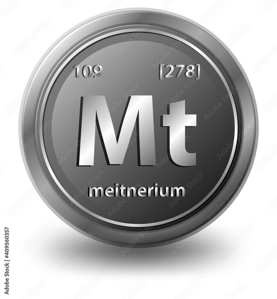 Meitnerium化学元素。带有原子序数和原子质量的化学符号。