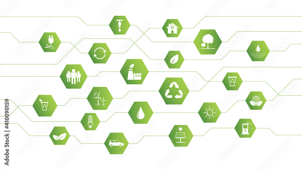 Global Green Business background for Sustainability concept with flat icons