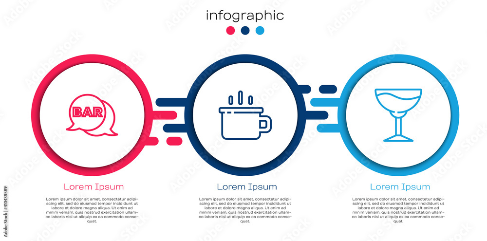 Set line Street signboard with Bar, Coffee cup and Wine glass. Business infographic template. Vector