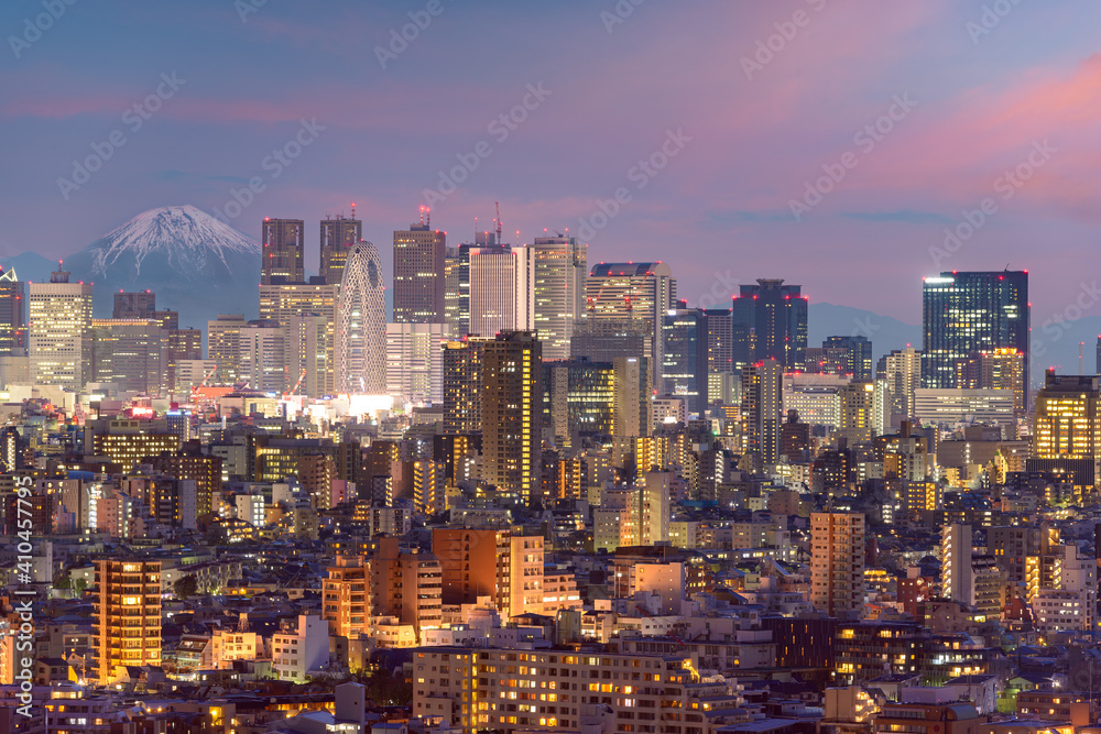 日本东京城市景观与富士