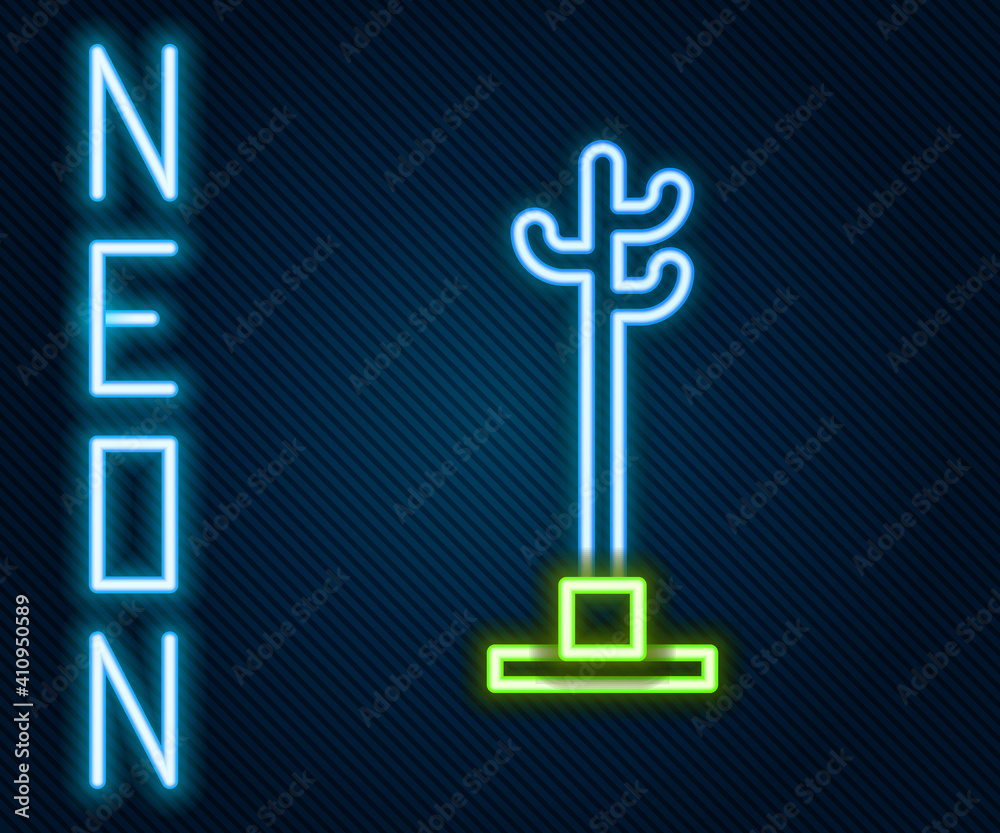 Glowing neon line Coat stand icon isolated on black background. Colorful outline concept. Vector Ill
