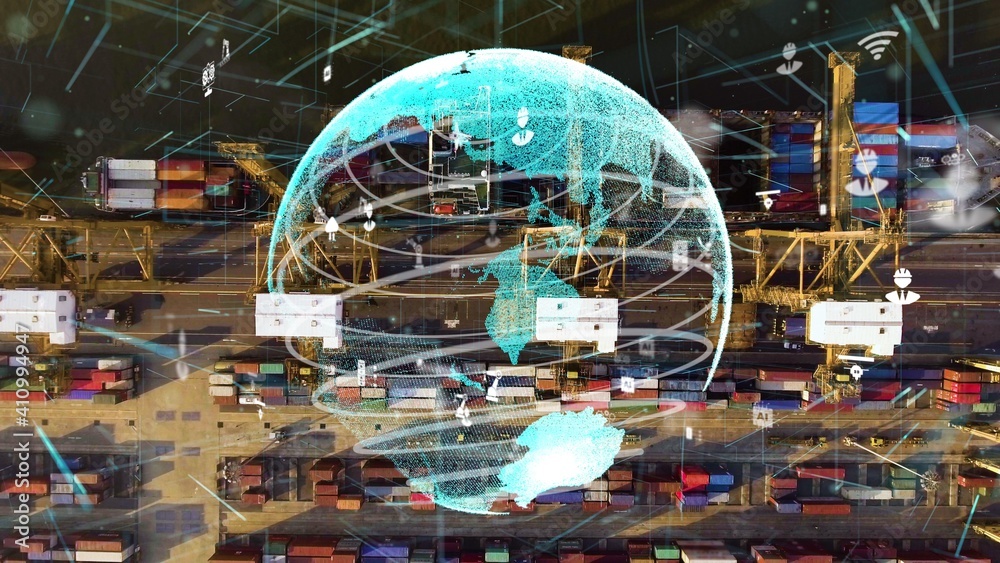 航运港口鸟瞰图，网络技术现代化展示smar概念