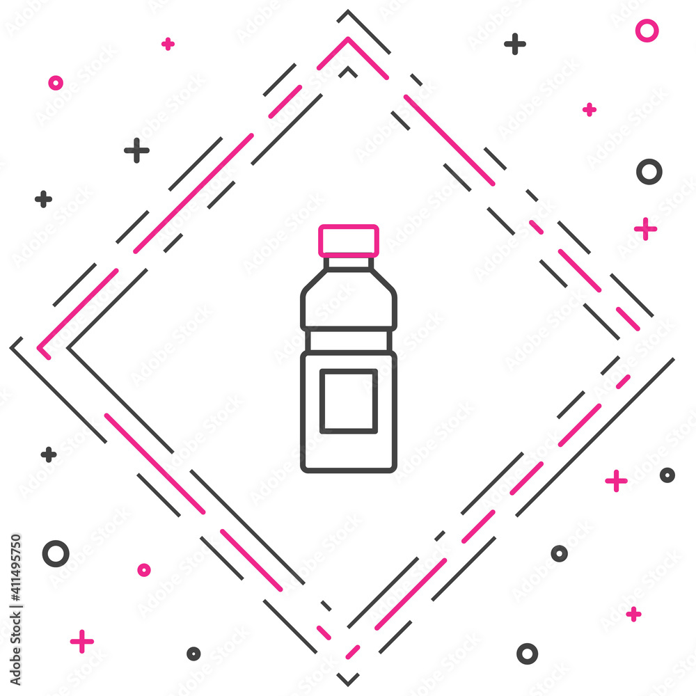 白色背景上隔离的一瓶水图标。苏打水饮料标志。彩色轮廓遮瑕