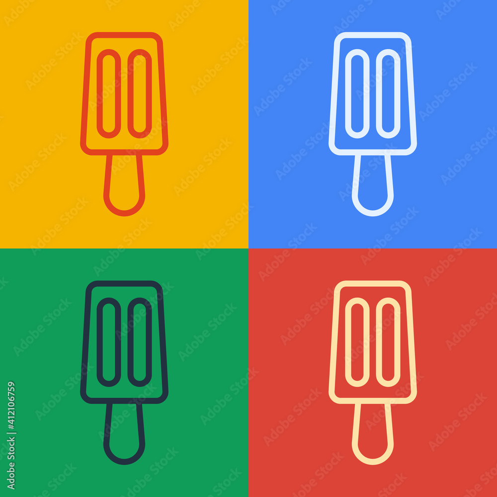 流行艺术线条棒上冰淇淋图标在彩色背景上隔离。甜蜜的符号。矢量。