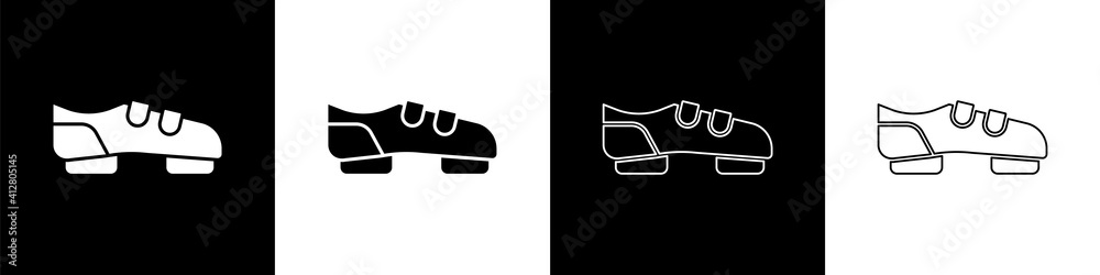 将铁人三项自行车鞋图标隔离在黑白背景上。运动鞋，自行车鞋。