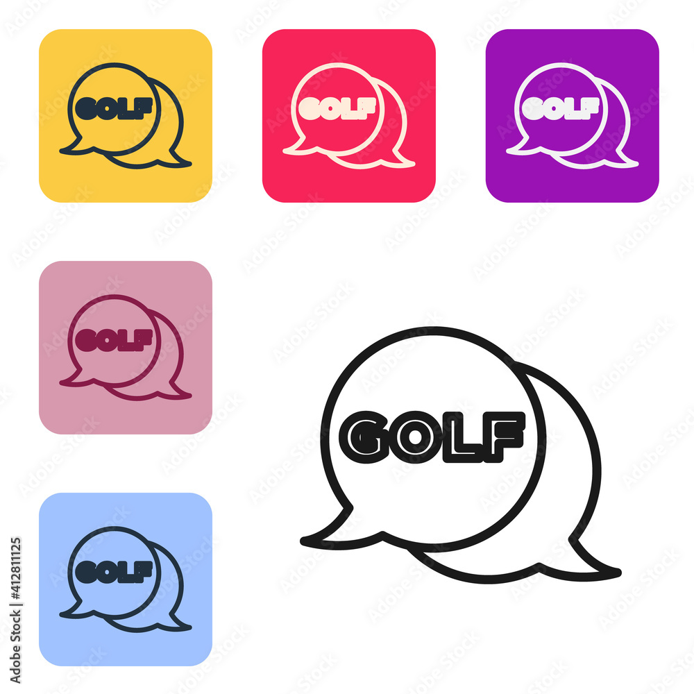 黑线高尔夫标签图标隔离在白色背景上。将图标设置为彩色方形按钮。矢量。