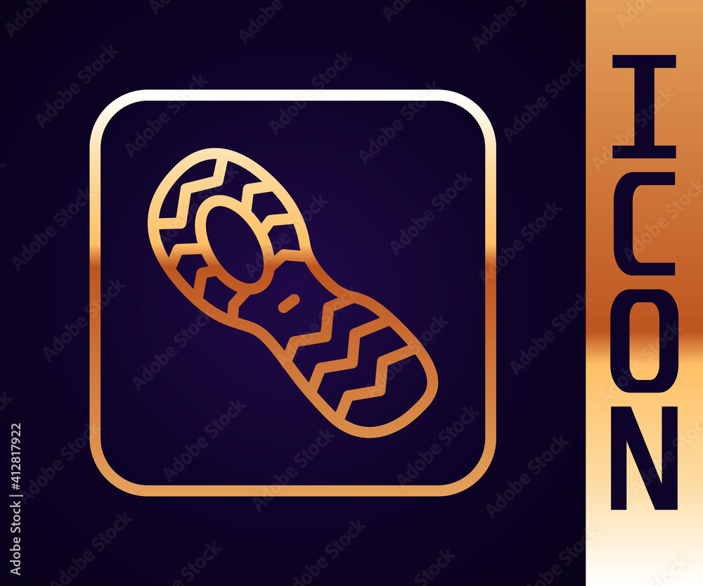 Gold line Human footprints shoes icon isolated on black background. Shoes sole. Vector.